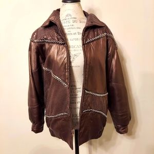 Vtg Marvin Richard Brn Metal LeatherJacket XS (Size 10)